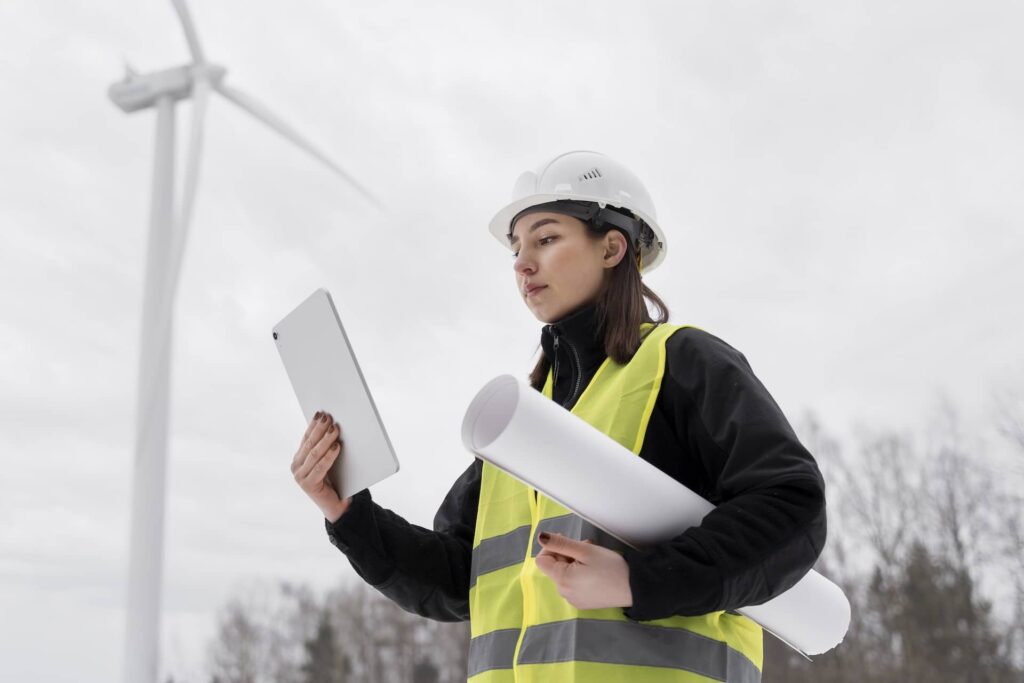 Technicienne en charge de la maitrise d'ouvrage d'une solution de production d'énergie éolienne